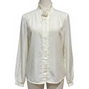 Vintage Alice Stuart Blouse Women Size 12 Ivory Ruffled Victorian SMALL STAIN